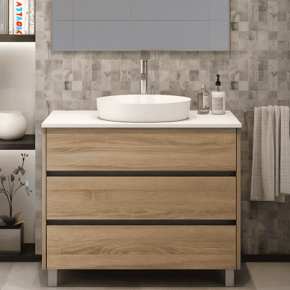 Móvel C/Pés Axis Oak e com Tampo Branco 100x81x45